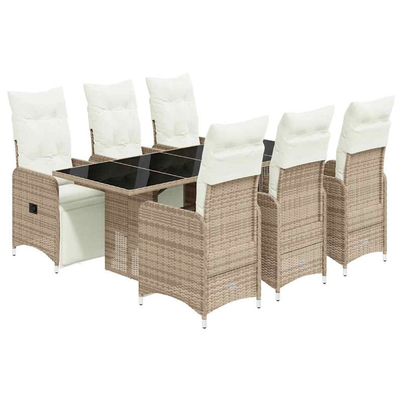 Bistro Set PE Rattan Large Adjustable Footrests, 6