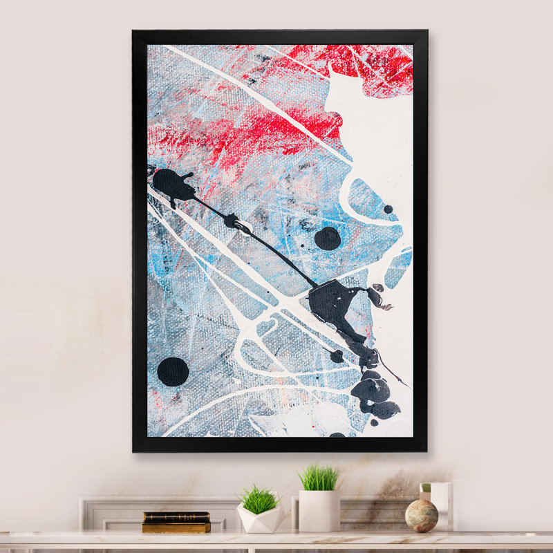 Coups de peinture abstraits bleu clair - Décoration murale moderne et contemporaine en toile, Cadre noir