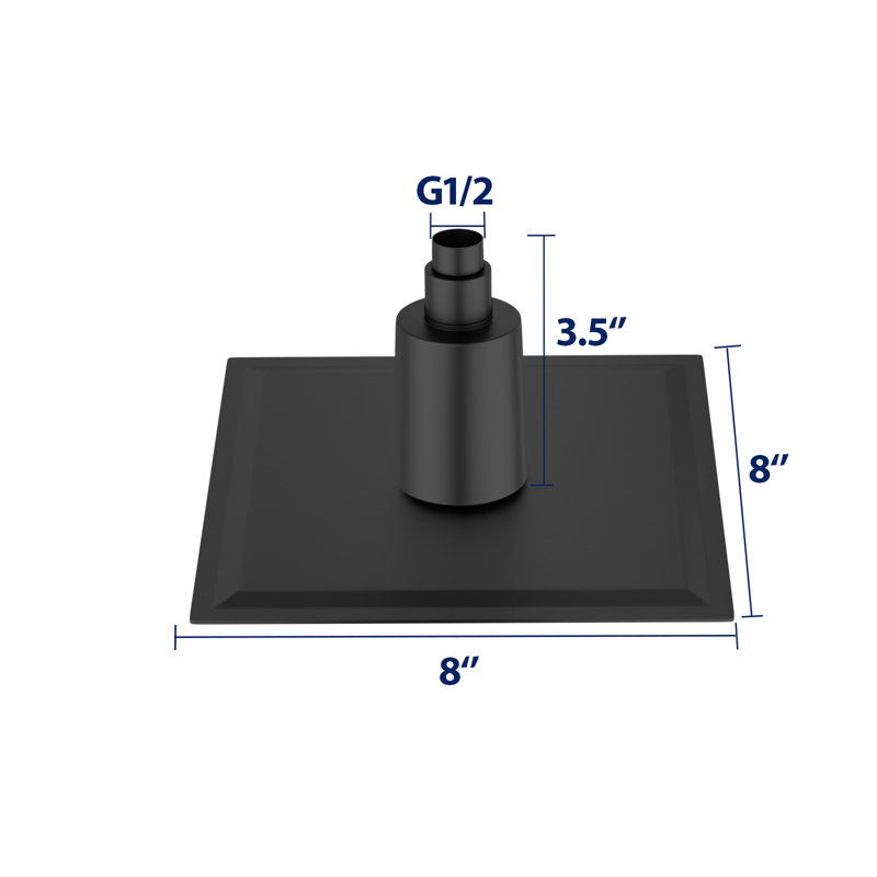 Universal 8" Matte Black Square Filter Single-Spray Rain Shower Head High Flow Stainless Steel Wall Mount Shower Head
