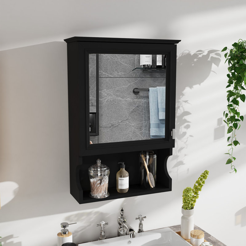 Armoire de rangement de salle de bain H 20,7 "avec miroir H 28,74", Noir