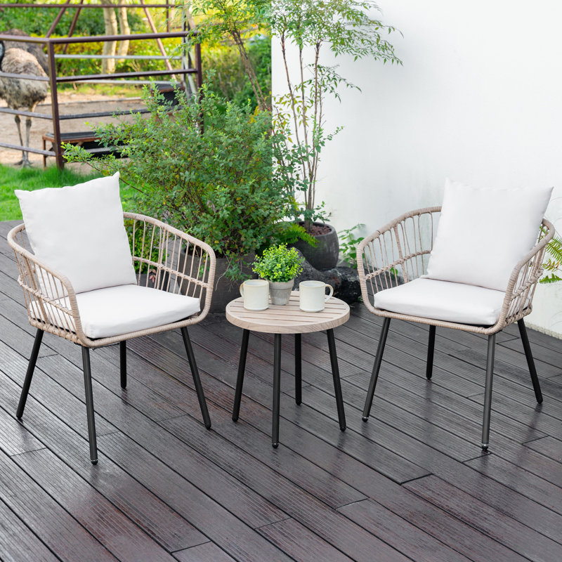 3-piece Metal And Pe Wicker Patio Bistro Set With Soft Cushions