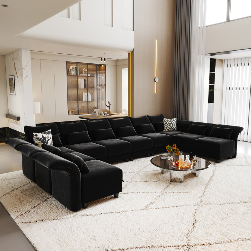 Brodderick Upholstered Sectional, Black Microfiber