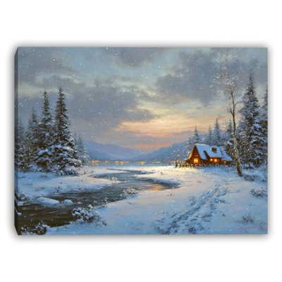 Art mural sur toile Peaceful Winter Cabin Path