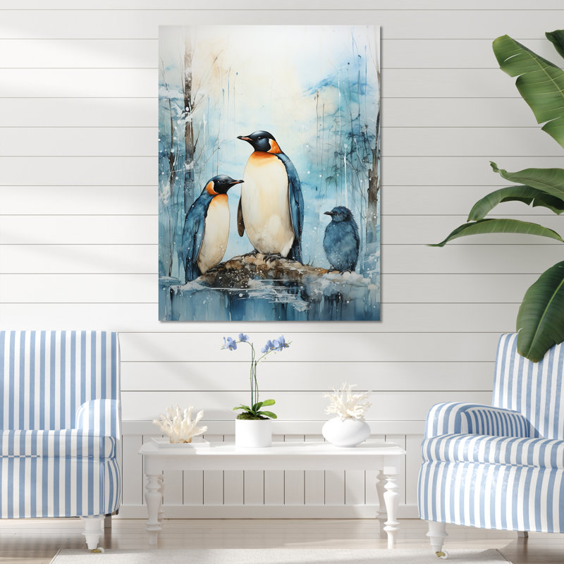 Pingouins antarctiques élégance III sur toile, Toile tendue, H 32 po x l 16 po x P 1 po