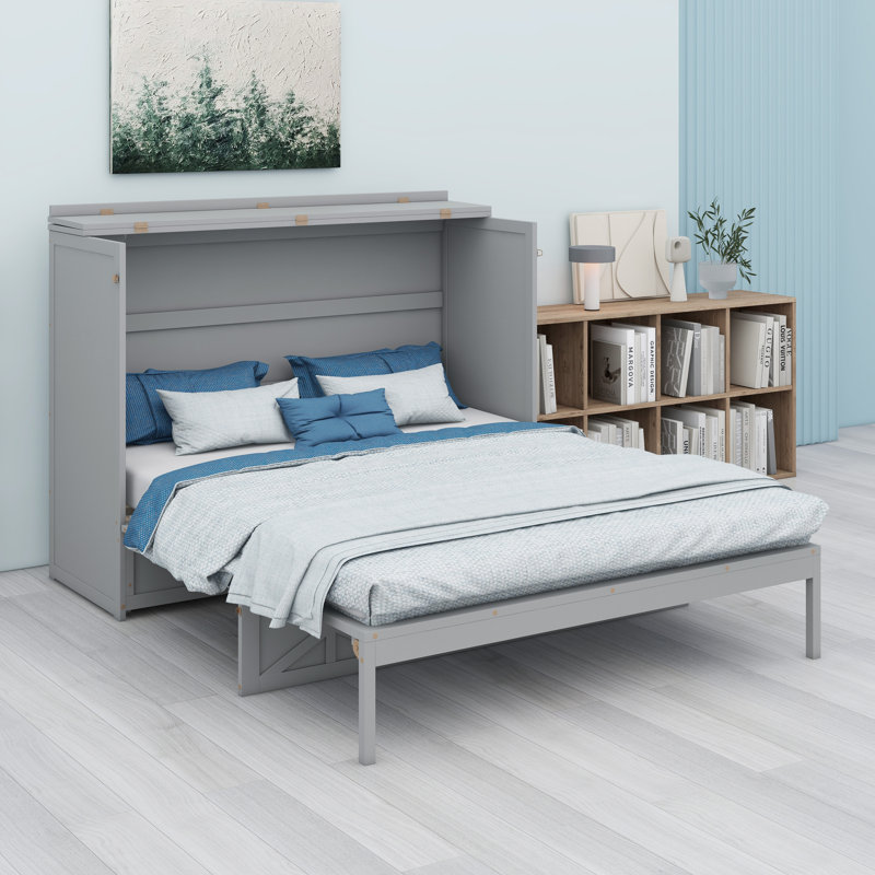 Lit escamotable avec grands tiroirs Murphy, Grand, Gris