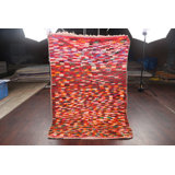 Tapis décoratif en laine rouge/orange noué à la main des années 1960 de conception unique 4 pi 6 po x 6 pi 5 po