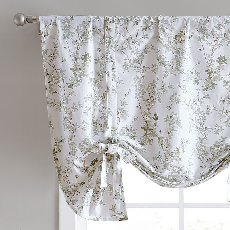 Olive Floral Balloon Tie-Up Rod Pocket Valance