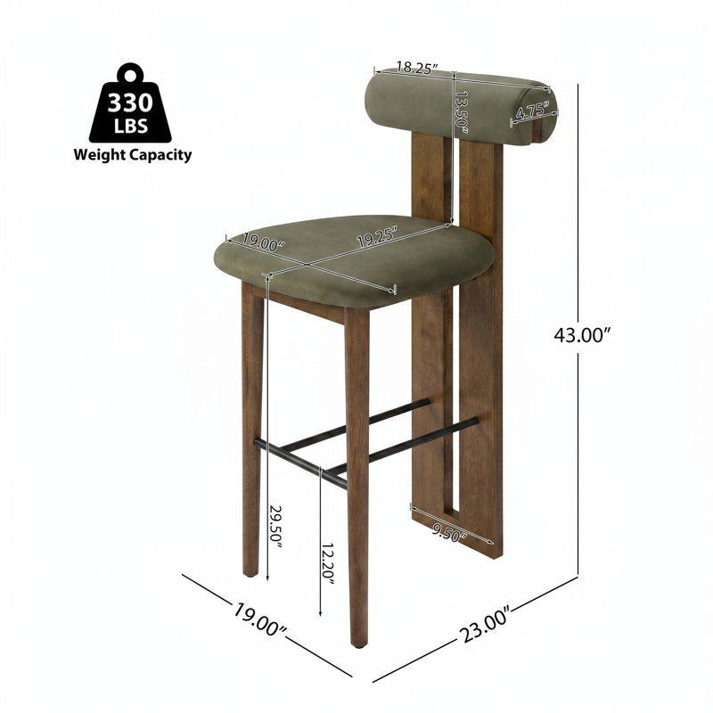 Grand tabouret de comptoir intérieur en bois rembourré et à dossier divisé en caoutchouc avec siège ergonomique (ensemble de 4)