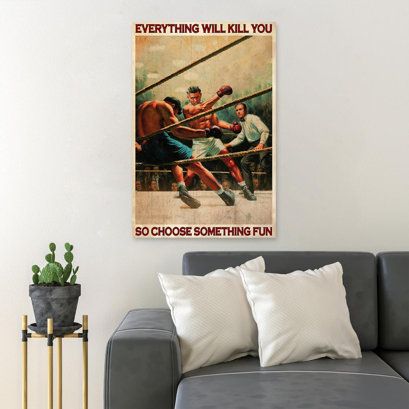 «Men Boxingache» - Reproduction d'art graphique rectangulaire sur toile tendue 1 pièce, H 36 po x l 24 po x P 2 po