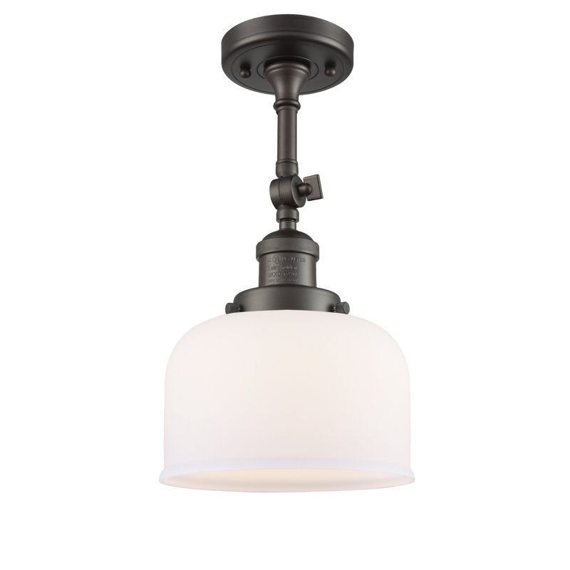 Handley Glass Semi Flush Mount, Matte White Cased, 3.5 Watt Vintage LED Bulb, Oil Rubbed Bronze