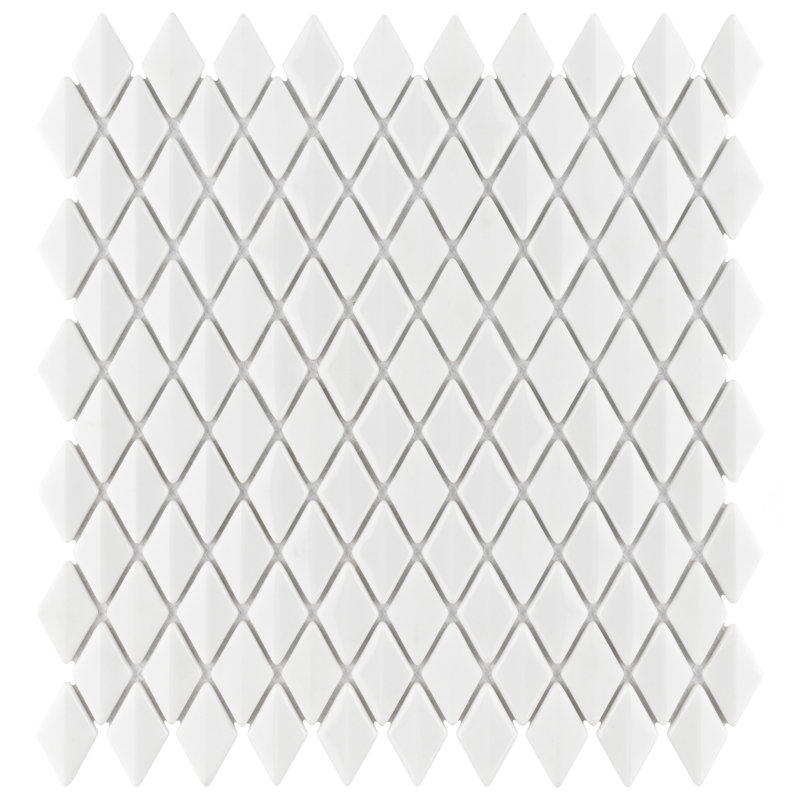 Expressions Beveled Diamond White 11-5/8" x 12" Glass Mosaic Tile