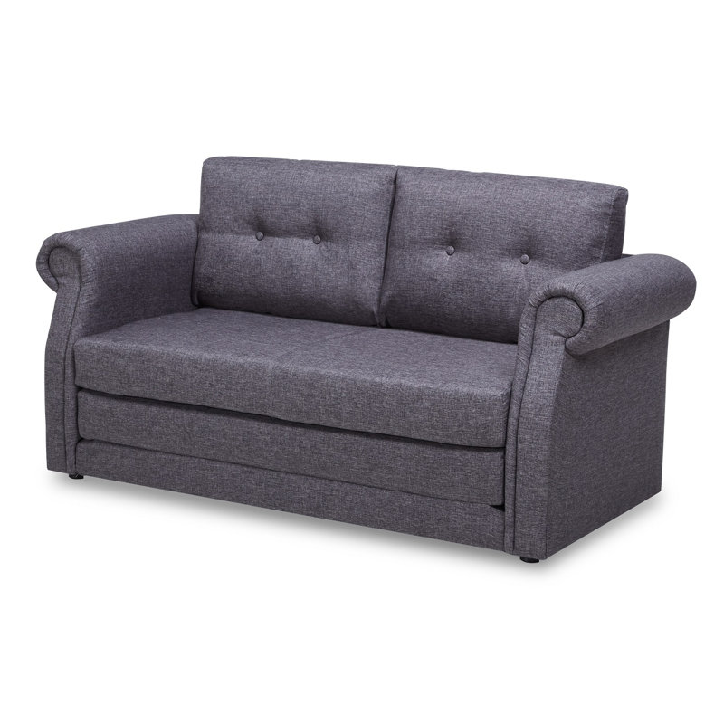 Schaible 57.5" Linen Rolled Arm Sofa Bed with Reversible Cushions, Dark Gray