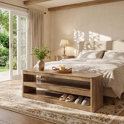 55" Farmhouse Entryway Bench, 3-tier Open Storage Shoe Bench