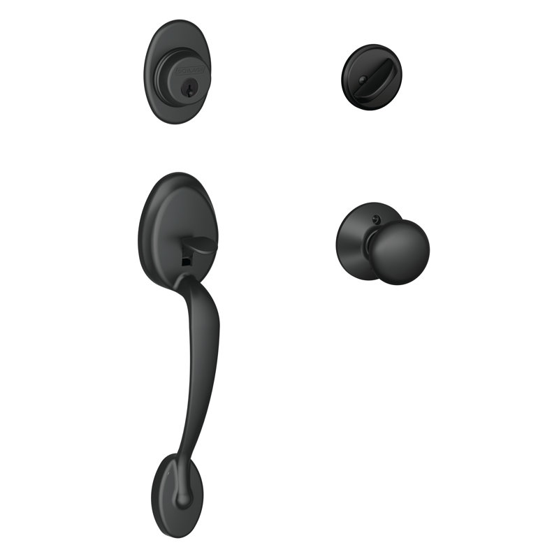 Plymouth Handleset with Single Cylinder Deadbolt and Door Knob and Rosette, Yes, Matte Black, Keyed Alike