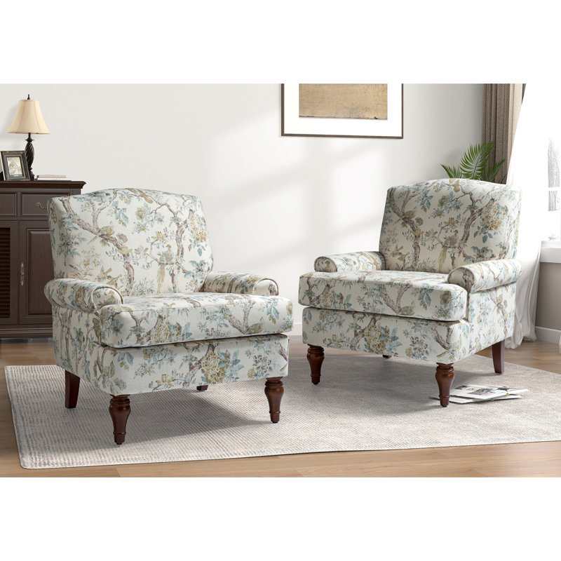 Ensemble de 2 fauteuils rembourrés avec pieds en bois massif l 31 po Mooresville, Mélange de polyester jaune