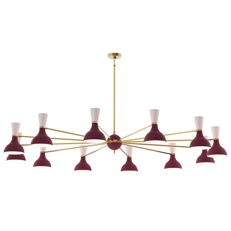 Clare Chandelier, Burgundy, Lucite, Brass, Modern Brass, 12