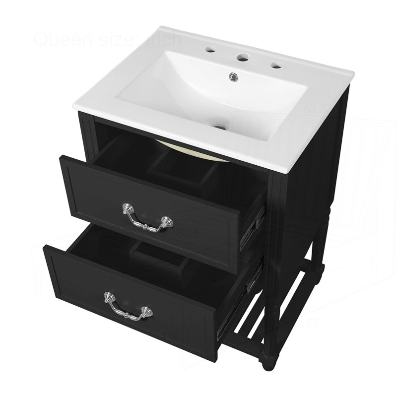 Meuble-lavabo 24 po avec lavabo en céramique, Noir