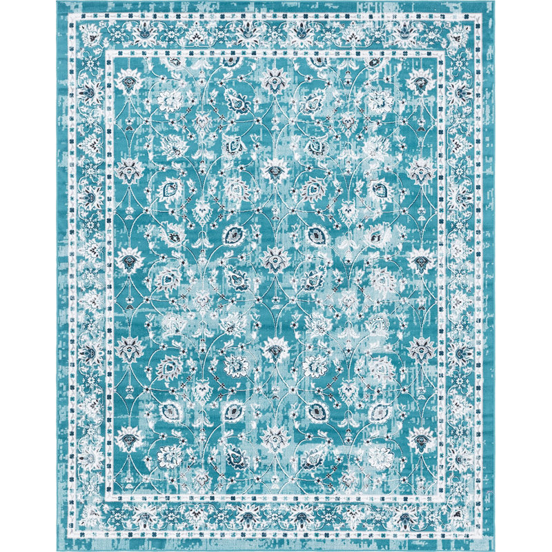 Tapis transitionnel de couleur lagon Esveidy, Rectangle 8 pi x 10 pi