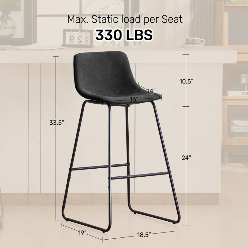 Modern Upholstered Counter Height Bar Stool with Metal Legs – Comfortable Bar & Kitchen Island Seating, 24" Height, Set of 2