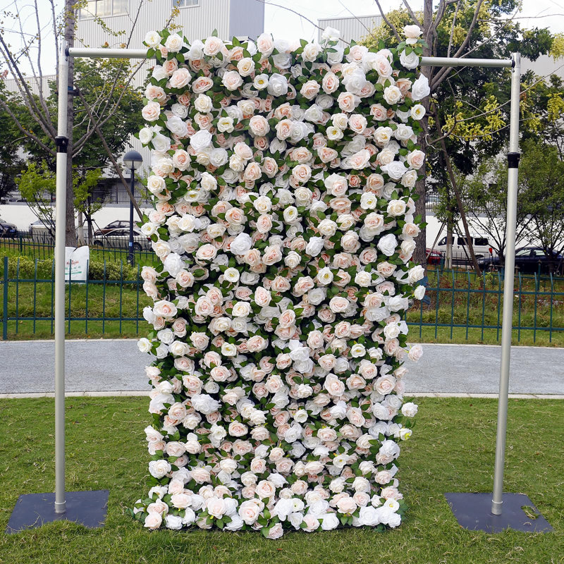 Système mural professionnel 8 pi x 8 pi à fleurs artificielles avec cadre en aluminium robuste, conception modulaire à 2 panneaux pour les événements corporatifs, les mariages, les salles de réunion et les entreprises de location (blanc)