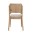 Ensemble de 2 chaises de salle à manger scandinaves contemporaines, avec dossier en bois chaleureux recouvert de tissu beige et panneau élégant pour une finition moderne.