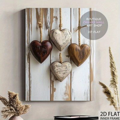 Cozy Rustic Wooden Hearts Canvas Print - Urban Studio