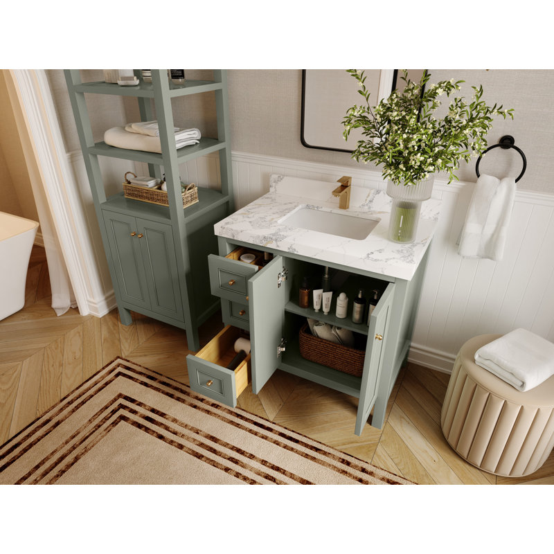 Nashville X P 22 po Meuble-lavabo central en albâtre, Conifère / or brossé, Marbre de Carrare