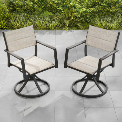 Patio Swivel Dining Chairs Set of 2, Never-Rust Aluminum Outdoor Dining Chairs, Outdoor Swivel Chairs Set with Upgraded 3D Double-Layer PVC-coated polyester, Swivel Patio Dining Set for Deck, Limed Oak