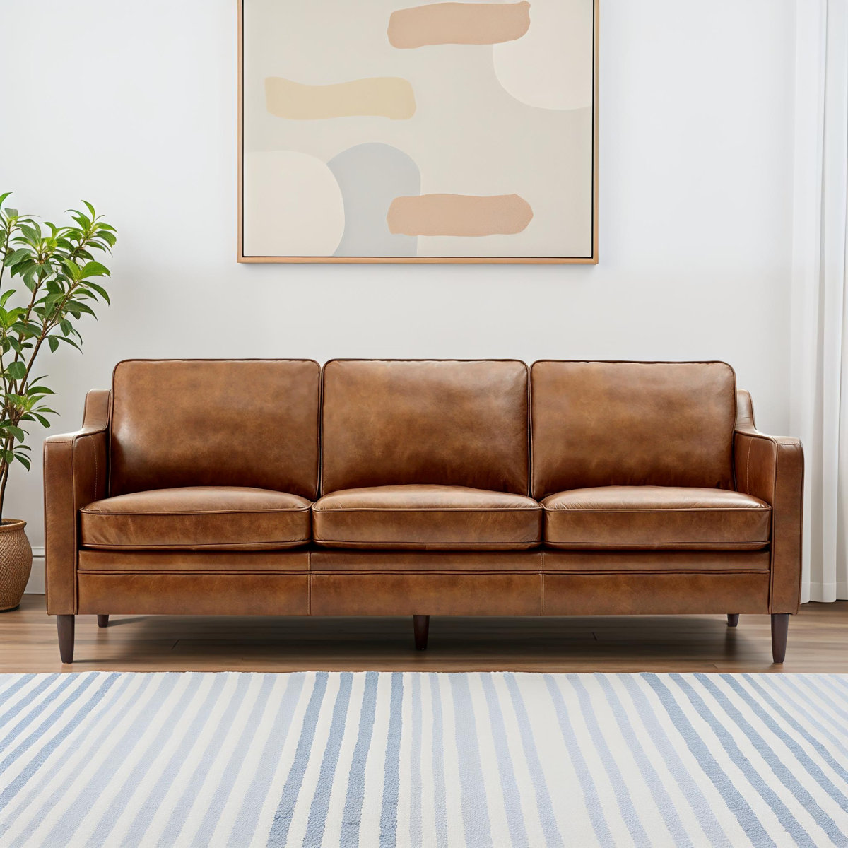 Ashtabula Genuine Leather Square Arm Sofa
