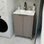 Meuble-lavabo sur pied brun de 30 pouces avec lavabo en céramique blanche, lavabo simple en résine, base en contreplaqué, instructions d'installation complètes