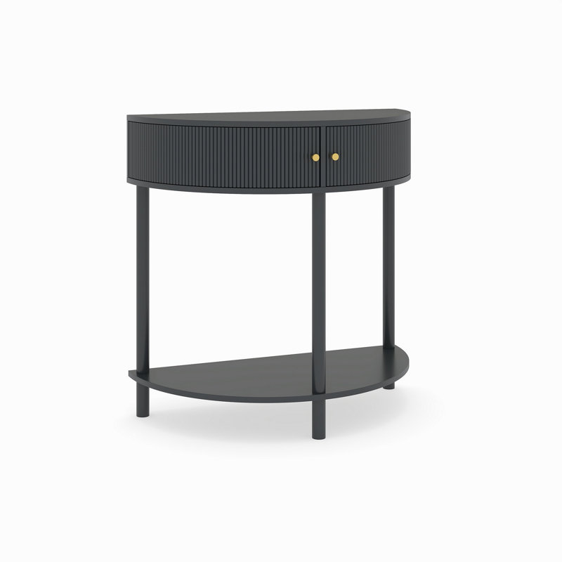 Modern 31.5" Fluted Semi-Circle Narrow Console Table, Dark Gray