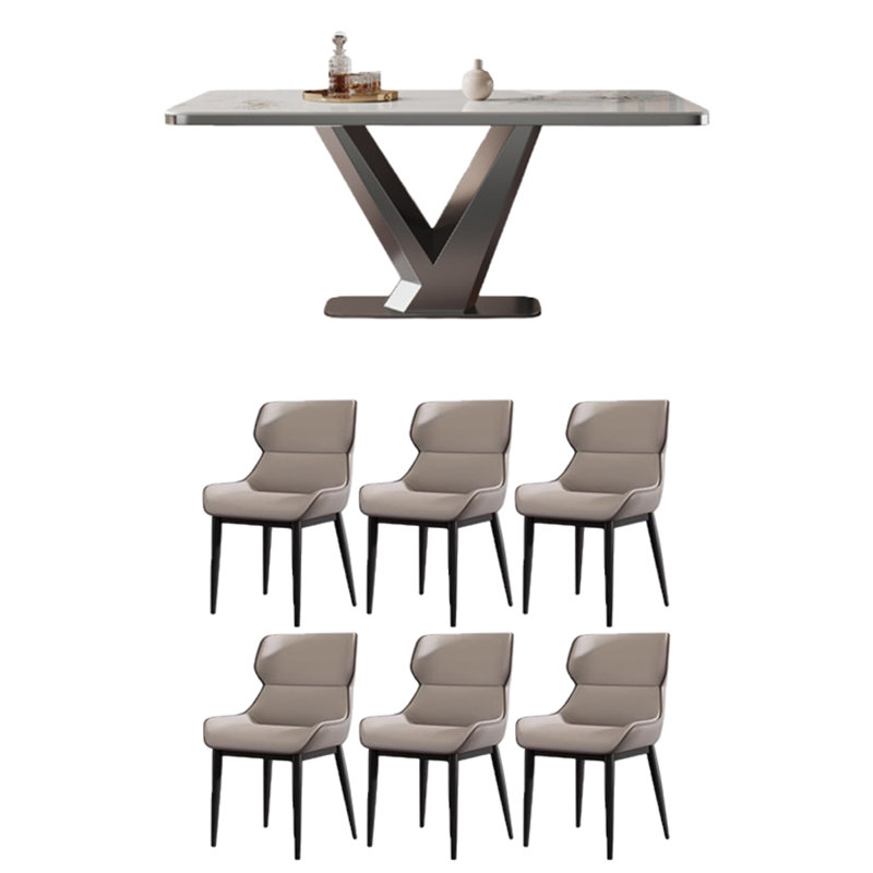 Table de salle à manger rectangulaire, H 29,53 po x l 55,12 po x P 31,5 po, 7 pièces : table, 6 chaises