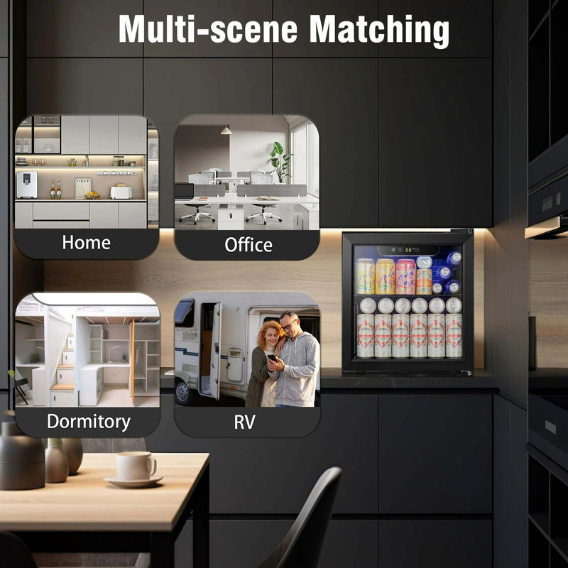 55-Can Beverage Refrigerator & Cooler With Double Glass Door, Touch Control Buttons, For Home/Office/Bar