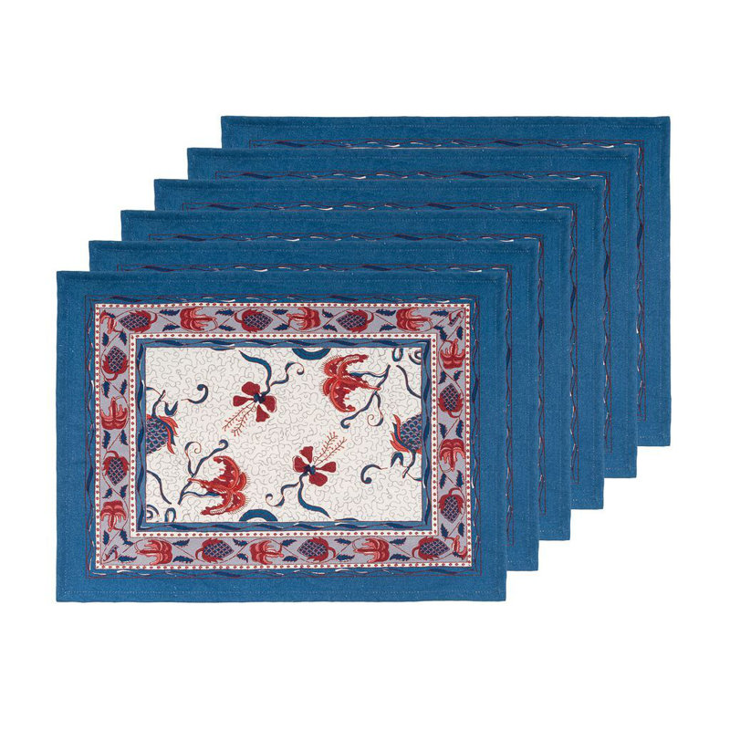 Fleurs Des Indes Rectangle Placemats, Blue/Red
