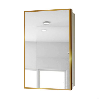16X28 Inches Golden Metal Framed White Cabinet Wall Mount Or Recessed Bathroom Medicine Cabinet With Mirror