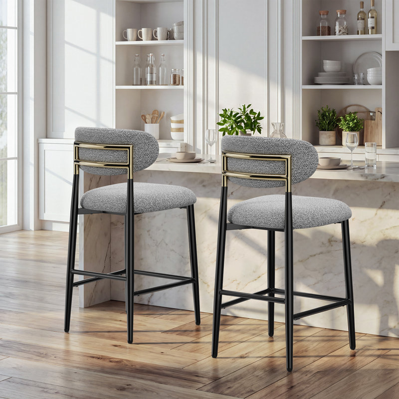 Tabouret de bar rembourré à hauteur de comptoir avec structure en métal, Gris
