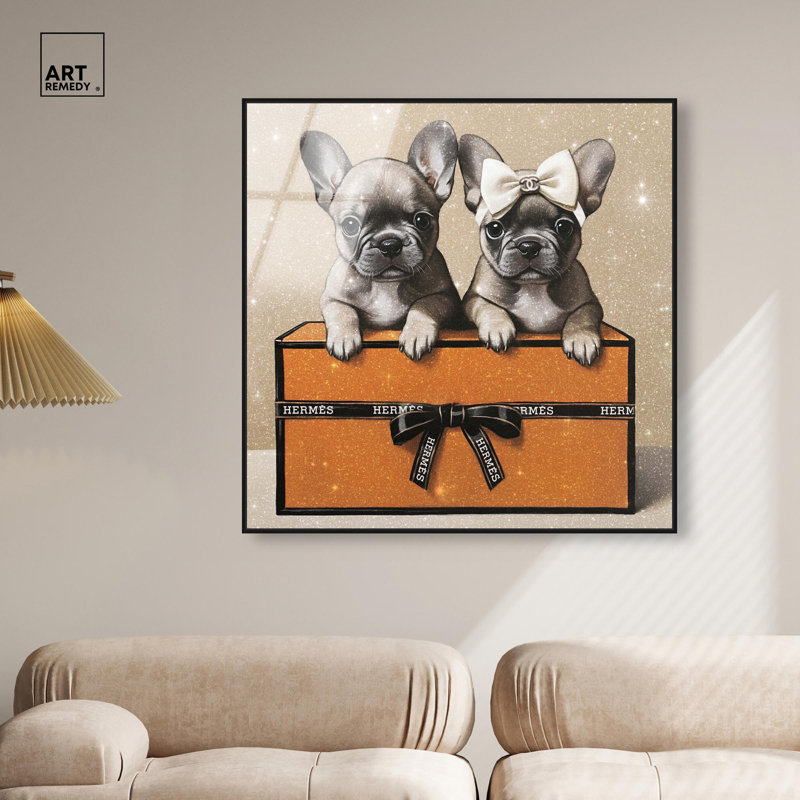 Frenchies on a Box, 41" H x 41" W, Noir