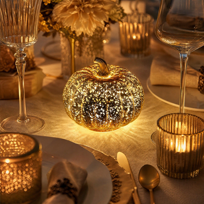 Night Light  Glass LED Pumpkin Light Halloween Table Lamp  Decor