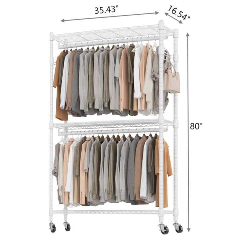 Gerodi 90cm W Rolling Clothes Rack, White