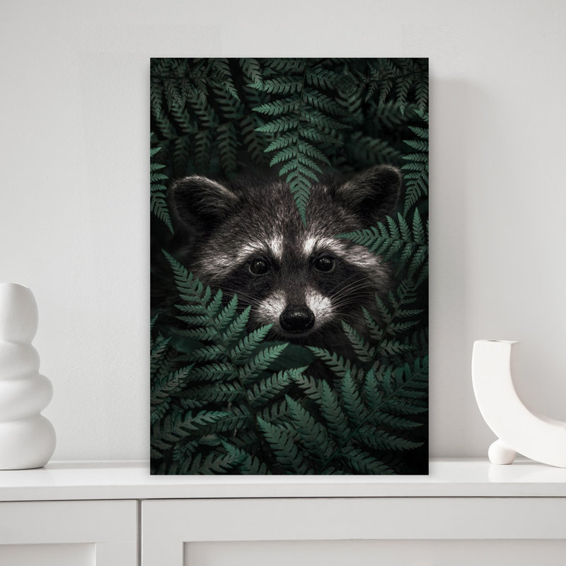 Hidden Forest Raccoon Abstract Fern Forest Landscape Wall Art Print by Ariz Rab - Wrapped Canvas Print, 45.72cm H x 30.48cm W