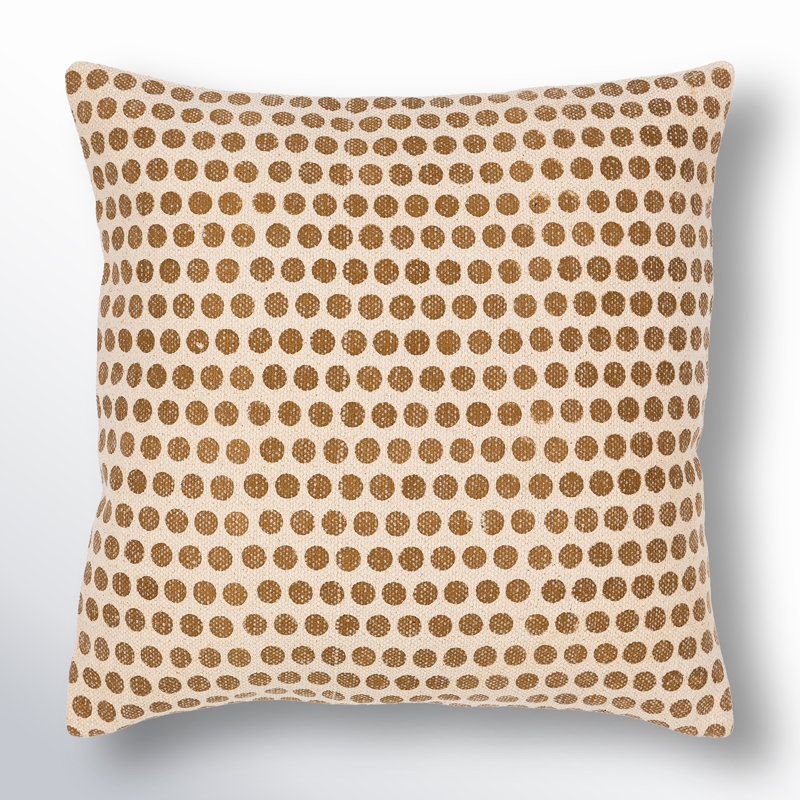 Oreiller carré en coton Zetta, Beige clair / brun clair, 18 po x 18 po, Housse de coussin seulement - sans coussin