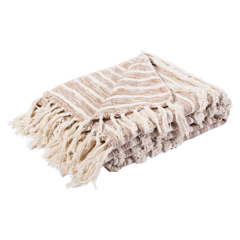 Renali Ivory and Beige Reversible Cotton Throw Blanket