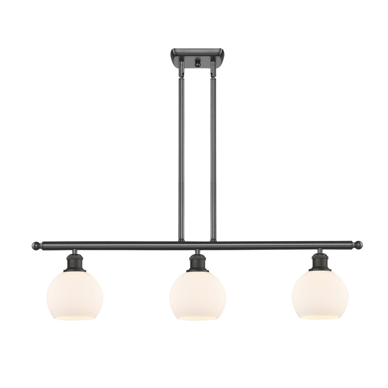 Luminaire suspendu linéaire à 3 lumières pour îlot de cuisine Cindi, Blanc mat, Bronze huilé