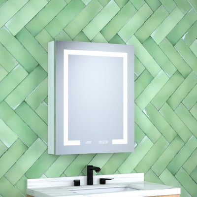24 po Armoire à pharmacie rectangulaire gauche en aluminium argenté l 30 po x H 30 po avec DEL intégrée, miroir à brouillard d'eau à haute densité et stations de charge