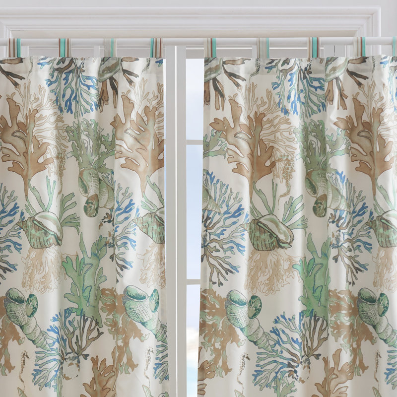 Jade Coastal Polyester Tab Top Light-Filtering Curtain Panels, 84-inch