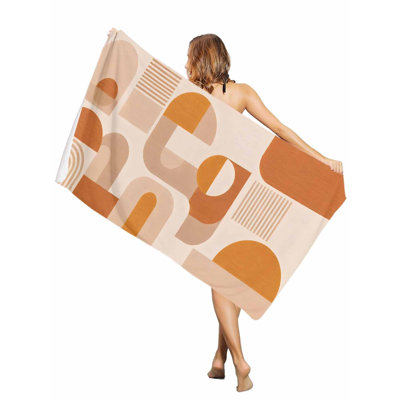 Serviettes de piscine orange surdimensionnées à rayures et à blocs de couleur Boho Orange, grande serviette de bain à séchage rapide et sans sable, 36 x 72 po, et un sac en toile avec la même serviette de plage imprimée sera offert en cadeau