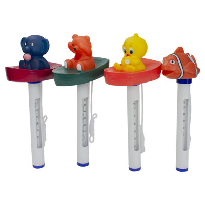 Set Of 4 White And Orange Baby Floating Swimming Pool Thermometers With Cords 9.5"