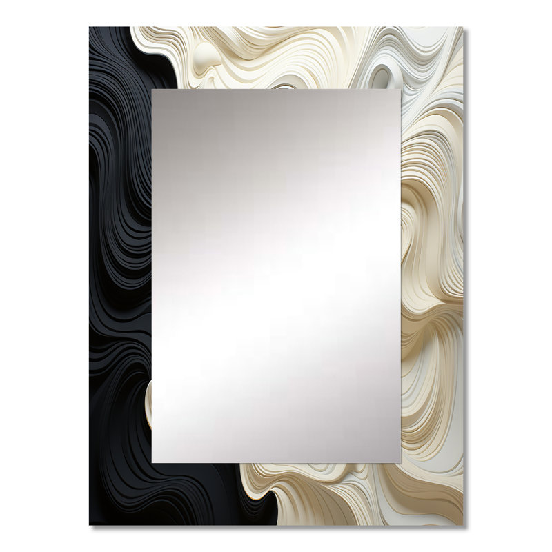 Noir blanc Opt Art Contrast Waves - miroir décoratif Op Art, miroir mural noir, impression sur métal, 32 po x 24 po