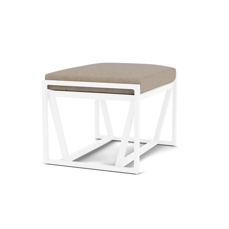 Summit Outdoor Ottoman, White, Demo Oatmeal