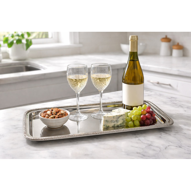 Plateau rectangulaire en acier inoxydable avec bordure design, 15 x 6 po, L 6 po x P 15 po x H 1 po